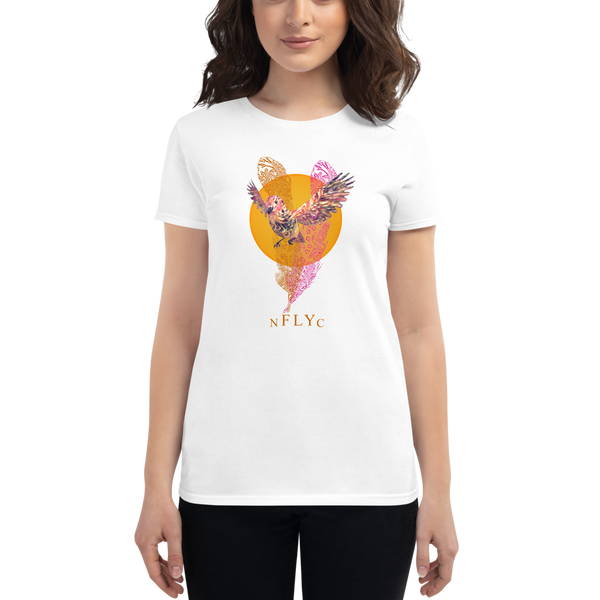 NFLYC - WOMENS-00200 BIRD SWIRLY 2 FEATHERS - WHITE- COTTON SHIRT - LIMITED EDITION